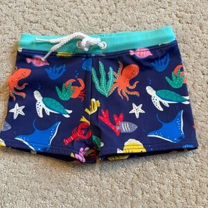 Baby Boden Kids Swim Shorts - Blue with Multicolor Sea Creatures